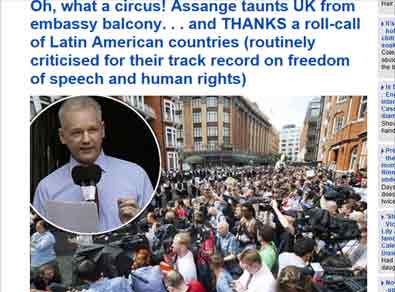 ¡Qué circo!: Show de Assange indigna a la prensa británica