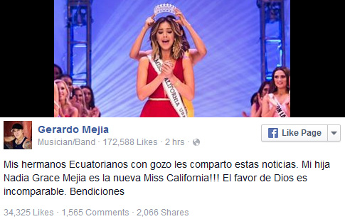 Hija de cantante Gerardo Mejía es la nueva Miss California