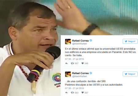 Correa, luego de que despotricó contra la UEES, ahora dice que fue un error del SRI (Video)