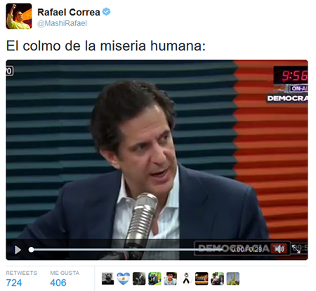 Presidente Correa califica de miseria humana a Juan Carlos Solines