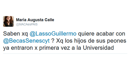 Asambleísta de Alianza PAIS, María Augusta Calle, llama peones a quienes trabajan para Lasso