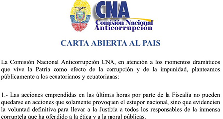 Comisión Anticorrupción pide a Lenin Moreno se retire de funciones a vicepresidente Jorge Glas y contralor Carlos Pólit
