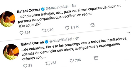 Correa pide a sus seguidores exponer los datos personales de quienes lo critican