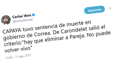 Según periodista Carlos Vera, gobierno de Correa habría tenido el criterio de «eliminar» a CAPAYA
