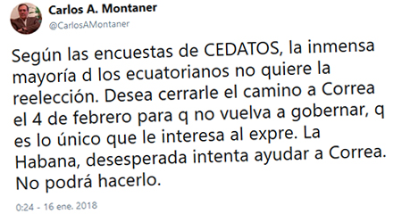 Carlos Alberto Montaner indica que desde Cuba se estaría ayudando a Rafael Correa