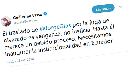 Guillermo Lasso dice que enviar a Jorge Glas a cárcel de Latacunga es venganza