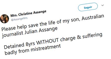 Madre de Julián Assange dice que su hijo ha estado 8 años DETENIDO sufriendo maltrato