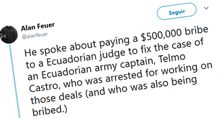 Periodista del New York Times afirma que se pagó 500 mil dólares a juez en caso Telmo Castro