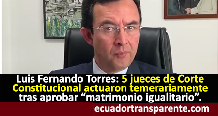 Luis Fernando Torres señala que hubo fraude constitucional con la aprobación del matrimonio igualitario