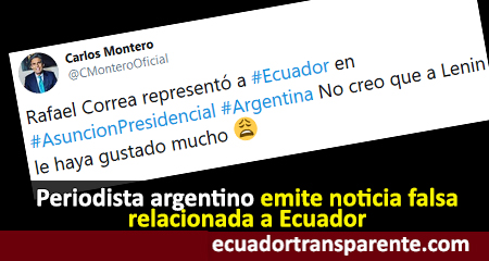 Experiodista de CNN emite noticia falsa, al informar que Correa representó al Ecuador en Argentina