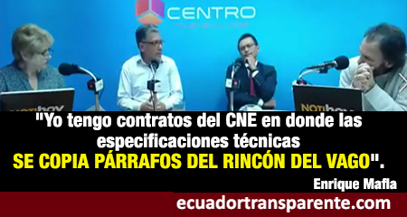 Enrique Mafla asevera que en el CNE hay contratos con párrafos copiados del Rincón del Vago