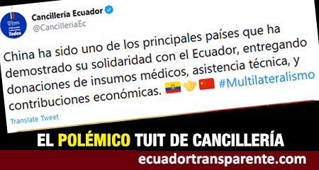 Cancillería del Ecuador agradece «solidaridad de China»